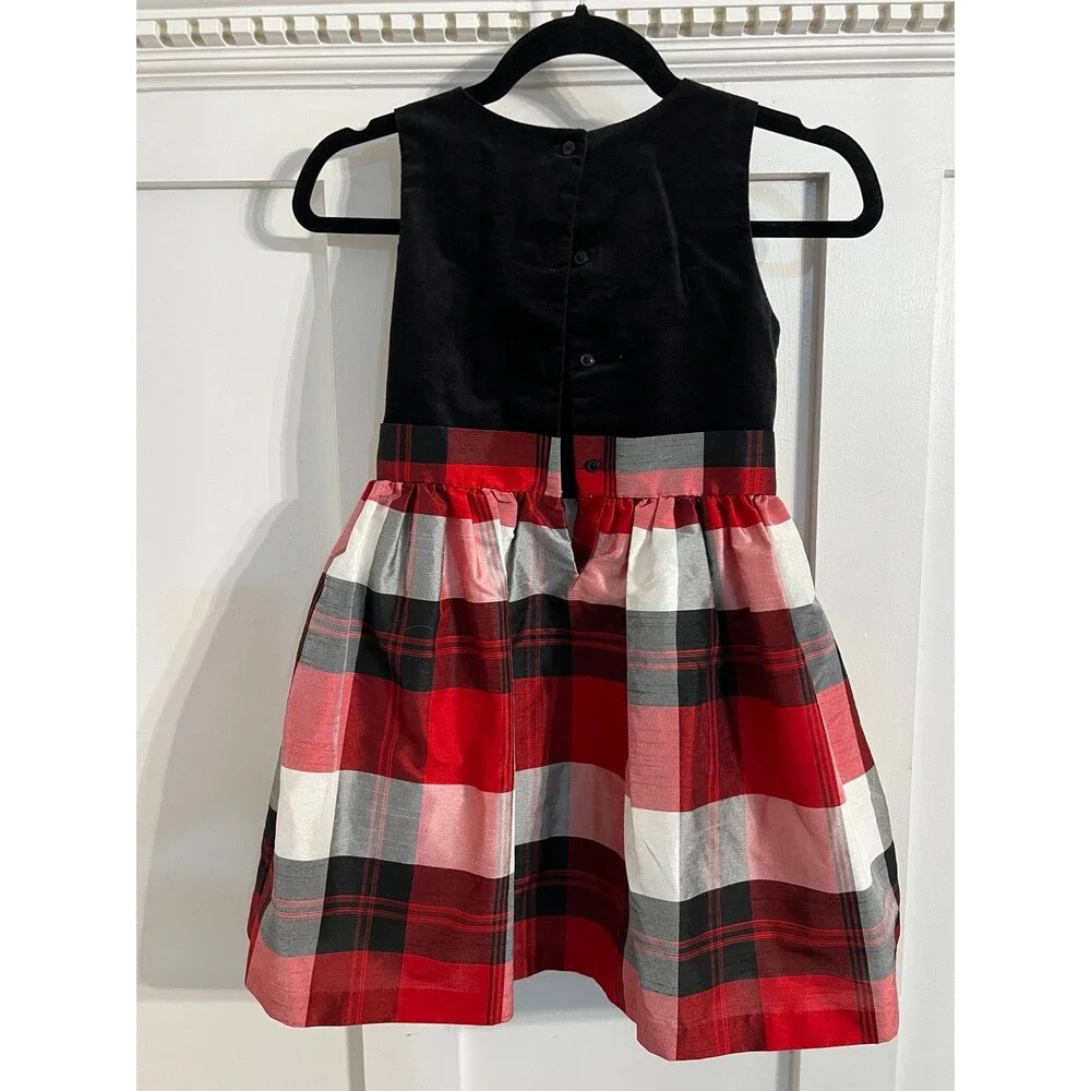Dressed Up by Gymboree Girls Size 7 Black Velvet Red Plaid Christmas Dress